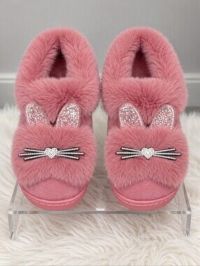 Rhinestone Plush Cat Slippers / Soft Sole Slip-on Slipper Shoes